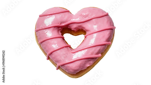 Tableau sur toile Heart shaped donut with pink frosting and drizzle, isolated on transparent backg