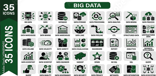 35 Big Data Icons for Business Intelligence, Data Analysis, and Technology Solutions