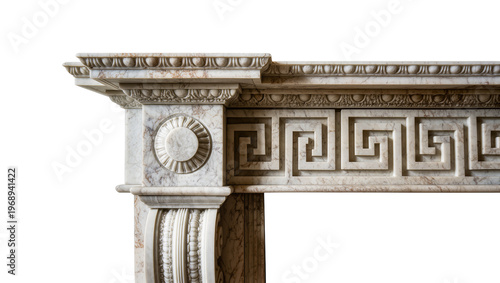 Quadro su tela Ornate marble fireplace mantel with Greek key pattern, isolated on transparent b
