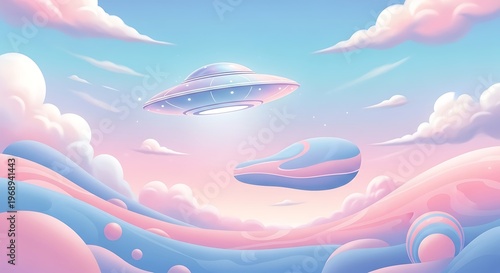 Cute pastel UFO flying saucer