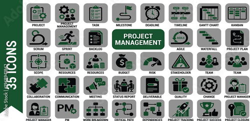 Comprehensive Set of 35 Project Management Icons for Business and Planning