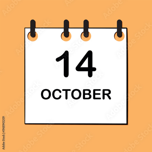 October 14. Daily Calendar icon for design. Simple design for business brochure, flyer, print media, advertisement. Easily editable.