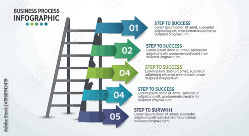 Business Process Infographic Showing Steps to Success on a Ladder Illustration