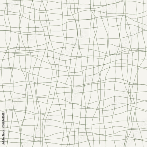 Barely visible olive strokes forming loose woven gauze grid pattern. Seamless soft olive hand drawn crosshatch texture. Organic freehand background for understated stationery and quiet backgrounds.