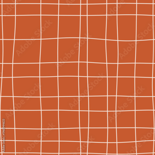 Pale lines on warm terracotta forming loose woven gauze grid pattern. Seamless burnt orange hand drawn crosshatch texture. Organic freehand background for morning stationery and sunrise packaging.