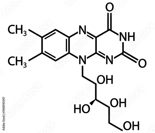Fotografie Skeletal formula of riboflavin (vitamin B) on white background
