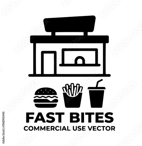 Streamlined Fast Food Restaurant and Menu Items Vector Icon Set for Quick Service and Smart Dining Digital Concepts