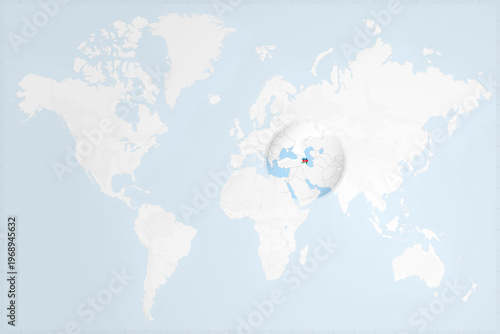 Azerbaijan Map with Flag in Magnifying Glass on World Map Background
