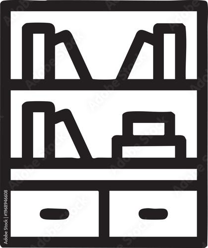 Bookshelf With Books And Drawers Icon Furniture Storage Simple Silhouette Illustration