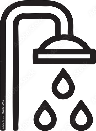 Bathroom Shower Icon With Water Drops Modern Hygiene Symbol Simple Silhouette Illustration