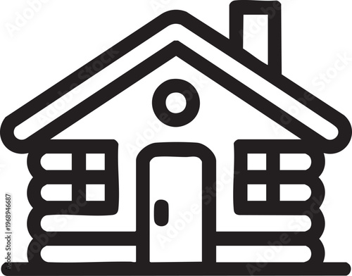 Cozy Wooden Cabin House Icon Home Exterior Architecture Silhouette Simple Illustration