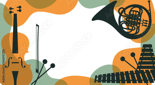 Abstract Composition of Jazz Musical Instruments Including Violin French Horn and Xylophone for Music Events