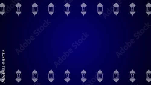 Islamic Ramadan Kareem Background Animation with Hanging Lanterns Pattern on Dark Blue wih copy space