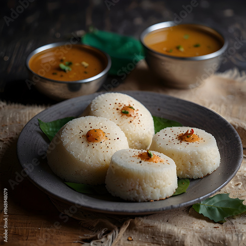 Soft fluffy idli served with delicious sambar and coconut chutney