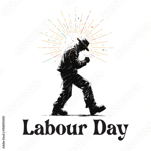 Silhouette of a person celebrating labour day with a starburst effect Vector, illustration