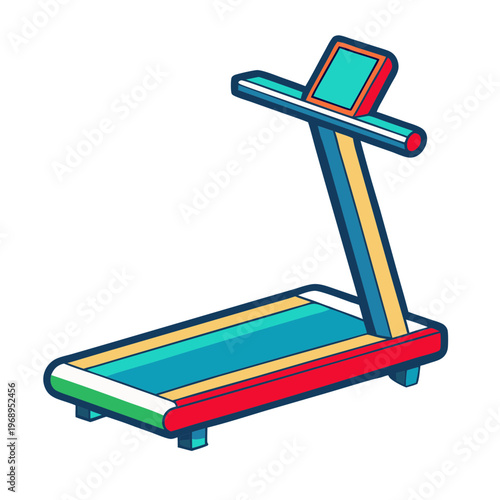 Modern treadmill vector illustration, colorful fitness equipment icon, electric running machine for home gym and cardio workout training