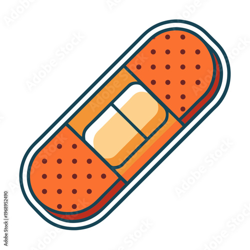 Medical adhesive bandage vector illustration, orange first aid plaster icon, healthcare wound care patch isolated on white background