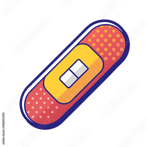 Medical adhesive bandage vector illustration, red and yellow first aid plaster icon, flat cartoon style surgical strip for wound care and healing