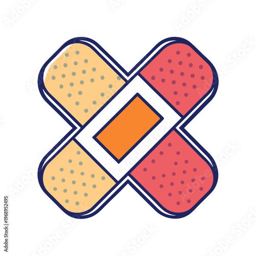 Medical adhesive bandage vector icon, crossed first aid plaster strips in flat line art style, colorful wound care and healthcare symbol