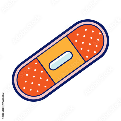 Medical adhesive bandage vector icon, orange first aid plaster for wound care, flat cartoon style surgical dressing for healthcare design