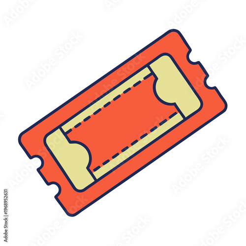 Vintage red cinema ticket vector icon, retro movie theater admission stub, classic raffle entry or event pass illustration on white background