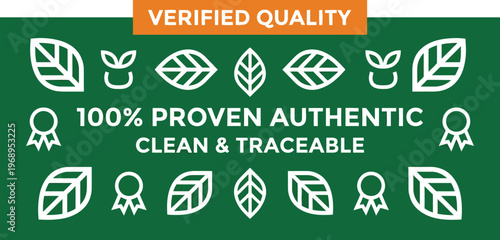Verified quality authentic clean traceable badge with icons