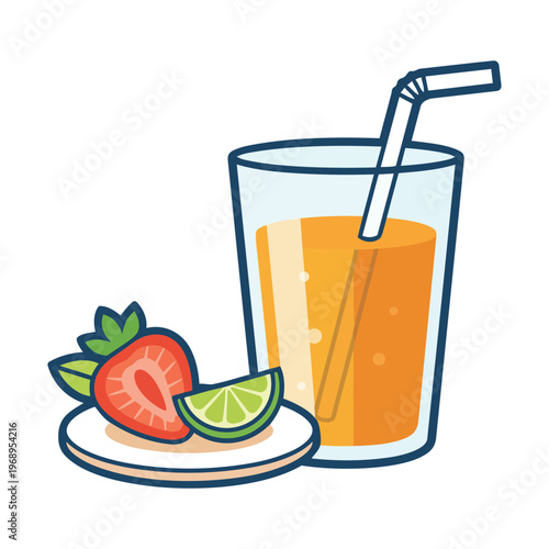 refreshing strawberry lime smoothie in glass with straw vector illustration