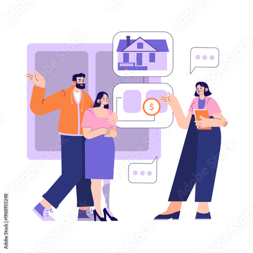 Couple Discussing Home Purchase with Realtor Vector Illustration