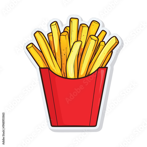 golden crispy french fries in red takeout container vector illustration