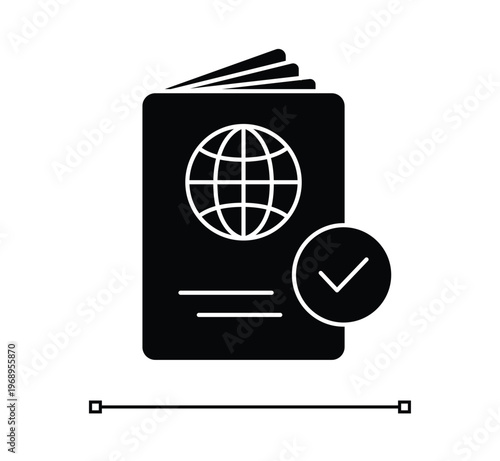 Solid Glyph Global Passport and Travel Verification Icon