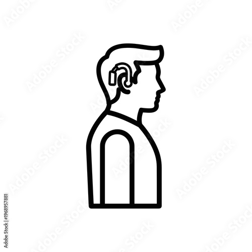 Person with hearing aid icon in outline style on light background