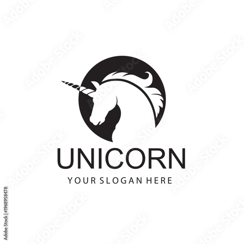 monochrome icon of unicorn head silhouette isolated on white background