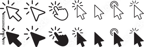Click Icon Set: A selection of cursor and finger click icons, available in a variety of styles, perfect for interface design.