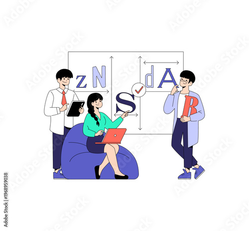 Collaborative Teamwork in Typography Vector Illustration