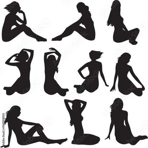Silhouette Series: A collection of elegant silhouettes of a woman, each capturing a different pose, conveying a sense of grace and artistic flair.