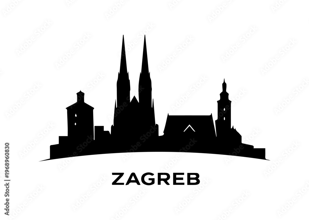 Naklejka premium Zagreb city skyline Vector city skyline on a white background