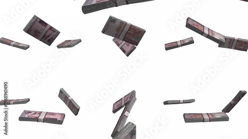 Jordan Money, Jordanian Dinar Banknotes Falling, JOD Currency Stacks, White Background, 4K