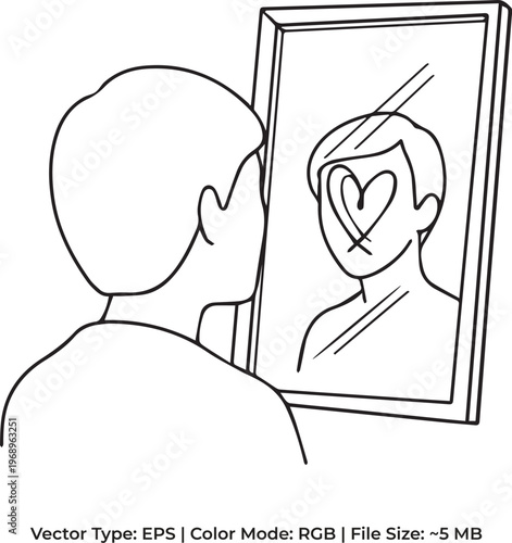 Self Acceptance and Mirror Kindness Doodle - Minimalist Self Image Illustration