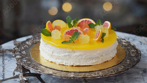 Delicious cake with fruits illustration. Ai generated.