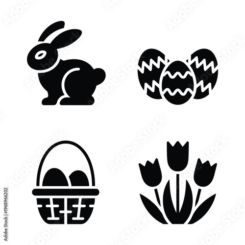 Easter Icon Set – Bunny, Eggs, Basket and Spring Floral Symbols