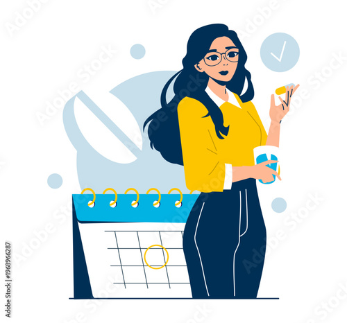 Woman Holding Birth Control Pill Vector Illustration