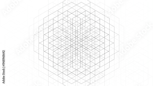 Complex hexagonal network pattern, abstract geometric structure, minimal white background, interconnected lines design, futuristic technology grid, modern digital texture backdrop