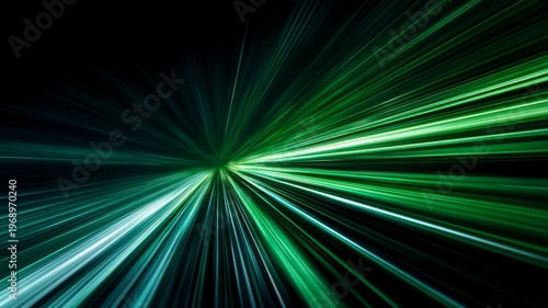 Green light streaks in motion. Artificial intelligence image