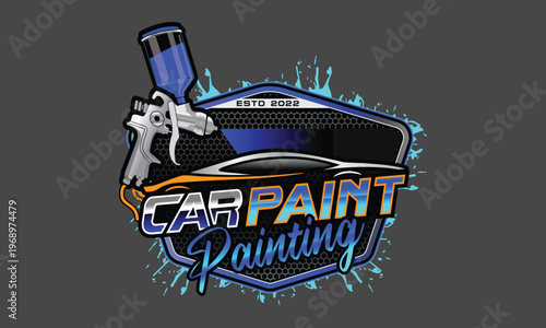Automotive painting logo with spray gun modern logo vector