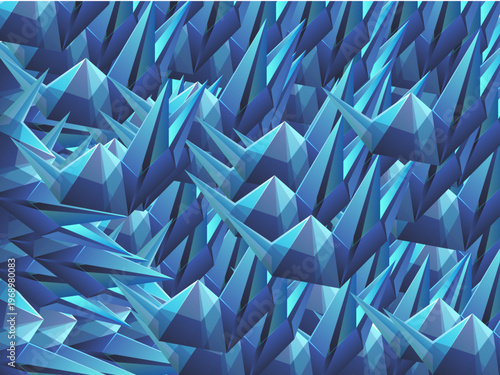 Crystal Mountainscape: A breathtaking panorama of crystalline structures, shimmering with icy blue hues, creates a mesmerizing and abstract landscape.