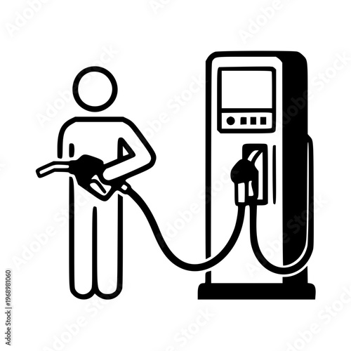 person refueling car at gas station line drawing illustration vector clipart black and white