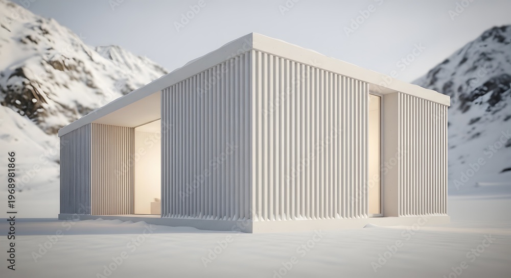 Fototapeta premium Modern Minimalist Cabin in Snowy Mountain Landscape
