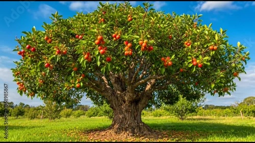 Vibrant Orange Tree Laden with Ripe Fruit in a Sunny Field.