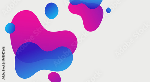 Abstract fluid shapes with vibrant pink and blue gradients on a light gray background