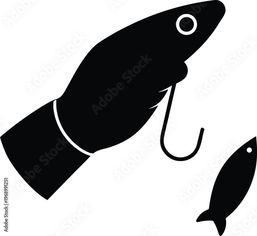 Fishing Hook Bait And Fish Icon Vector Illustration